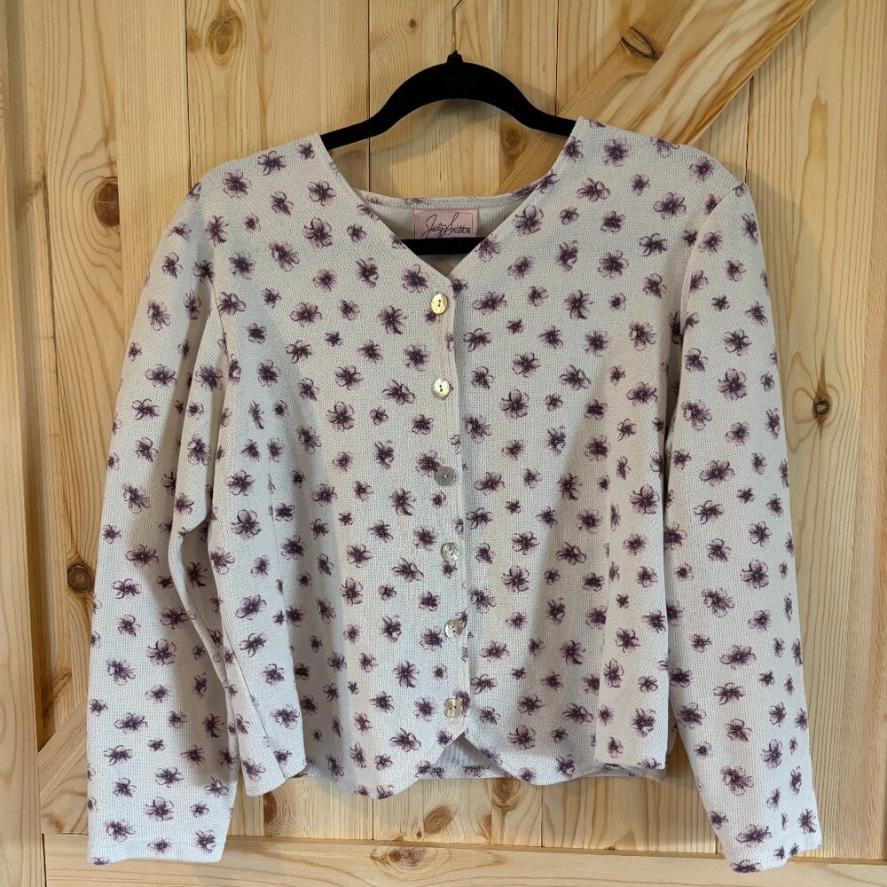 Jaclyn Smith long sleeve white button down with flowers Size M